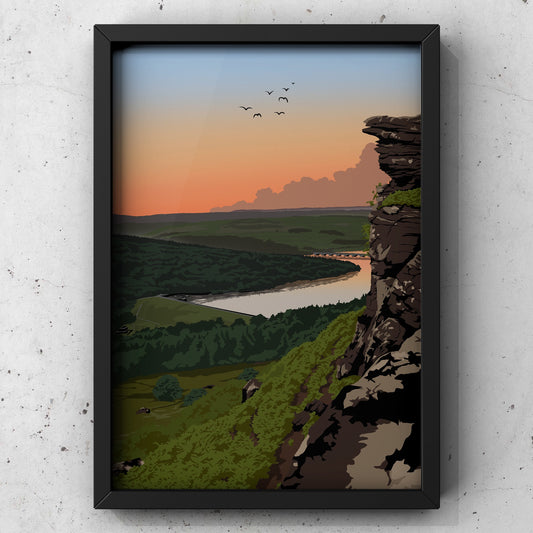 Bamford Edge Print | Peak District Artwork | A5 A4 A3